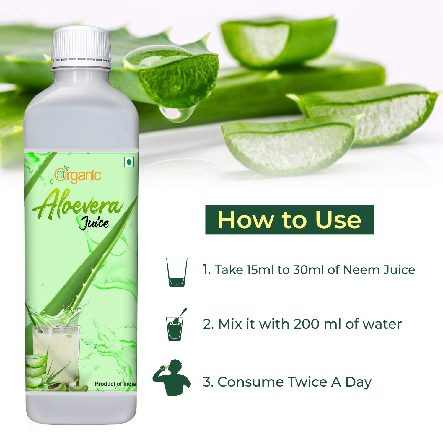 360 Degree Organic Aloe Vera Juice For Skin And Hair No Added Sugar, Rich In Vitamins, Minerals & Antioxidants | 500ml 1.1lbs