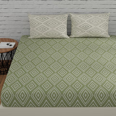 Super King Size Bedsheets 108 X 108 Inches With 2 Pillow Covers, Sage Green & White | Lightweight & Breathable Cotton Bedsheet