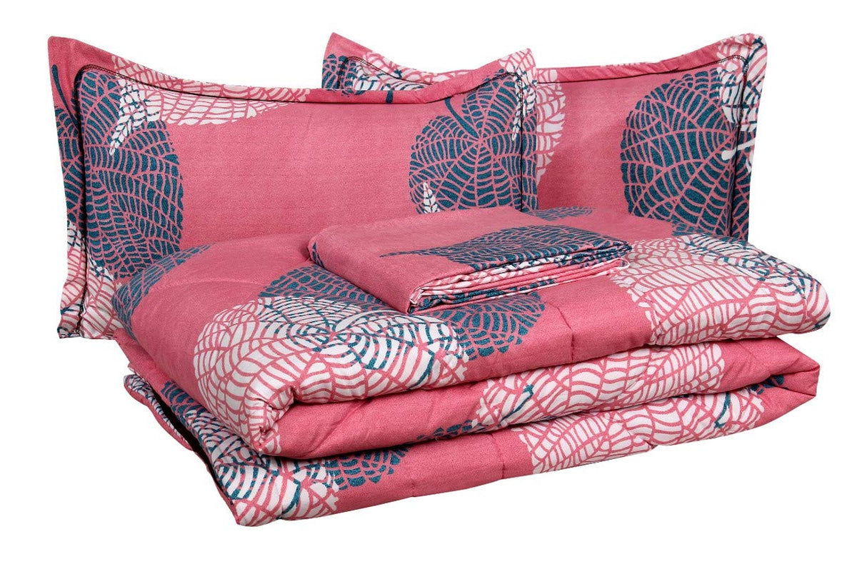Microfiber Floral Printed AC Comforter Set King Size 1 Double Bedsheet With & 2 King Pillow Covers - 90 X 100 Inches, Light Pink & White | Suitable For All Weather Season - 4 Pcs Bedding Set