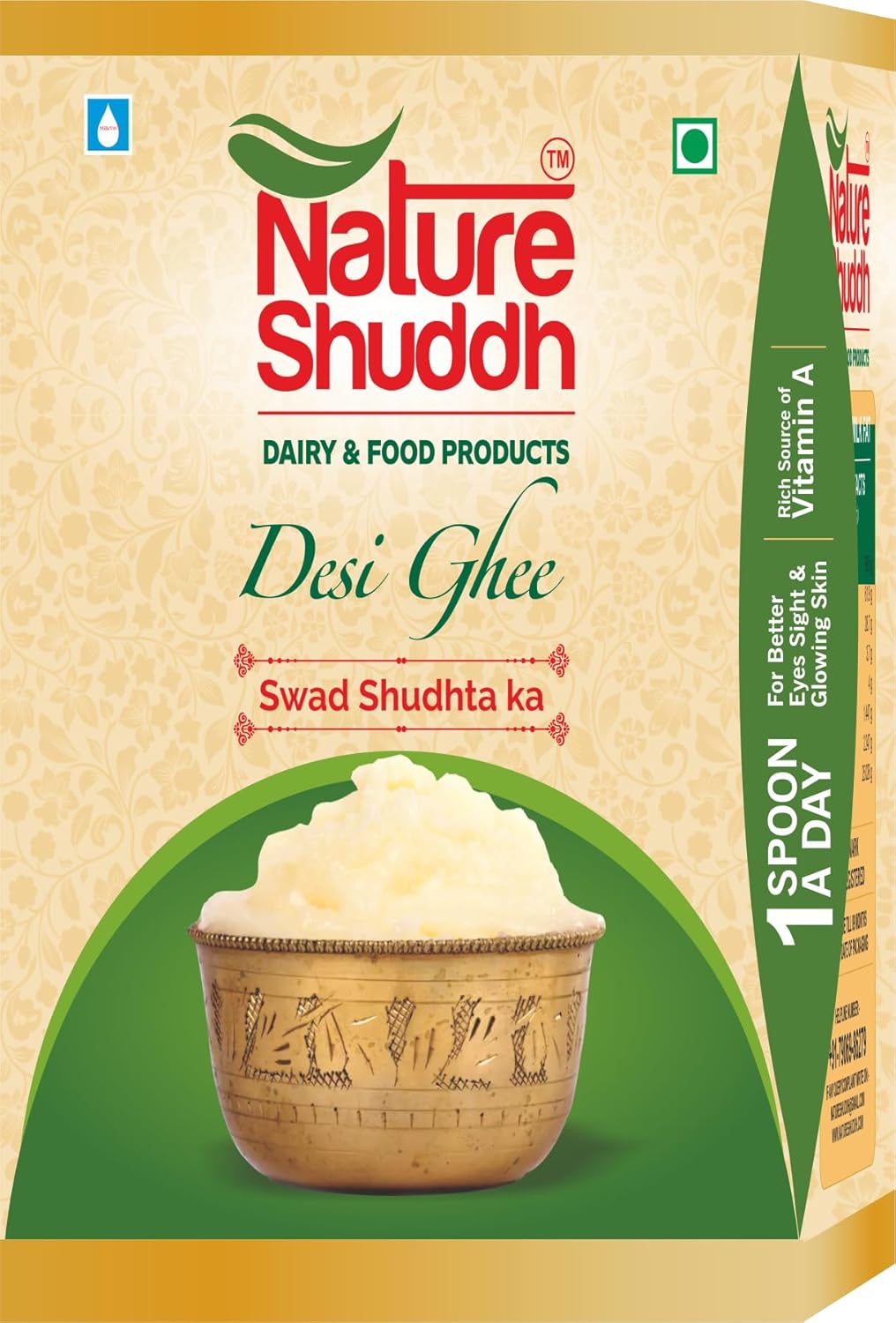 Natural Desi Ghee By Nature Shuddh | Rich In Vitamins A, D, E, & K Healthy Pure Desi Ghee For Rotis | (1 Litre) 33.8 Ounce | Box Pack