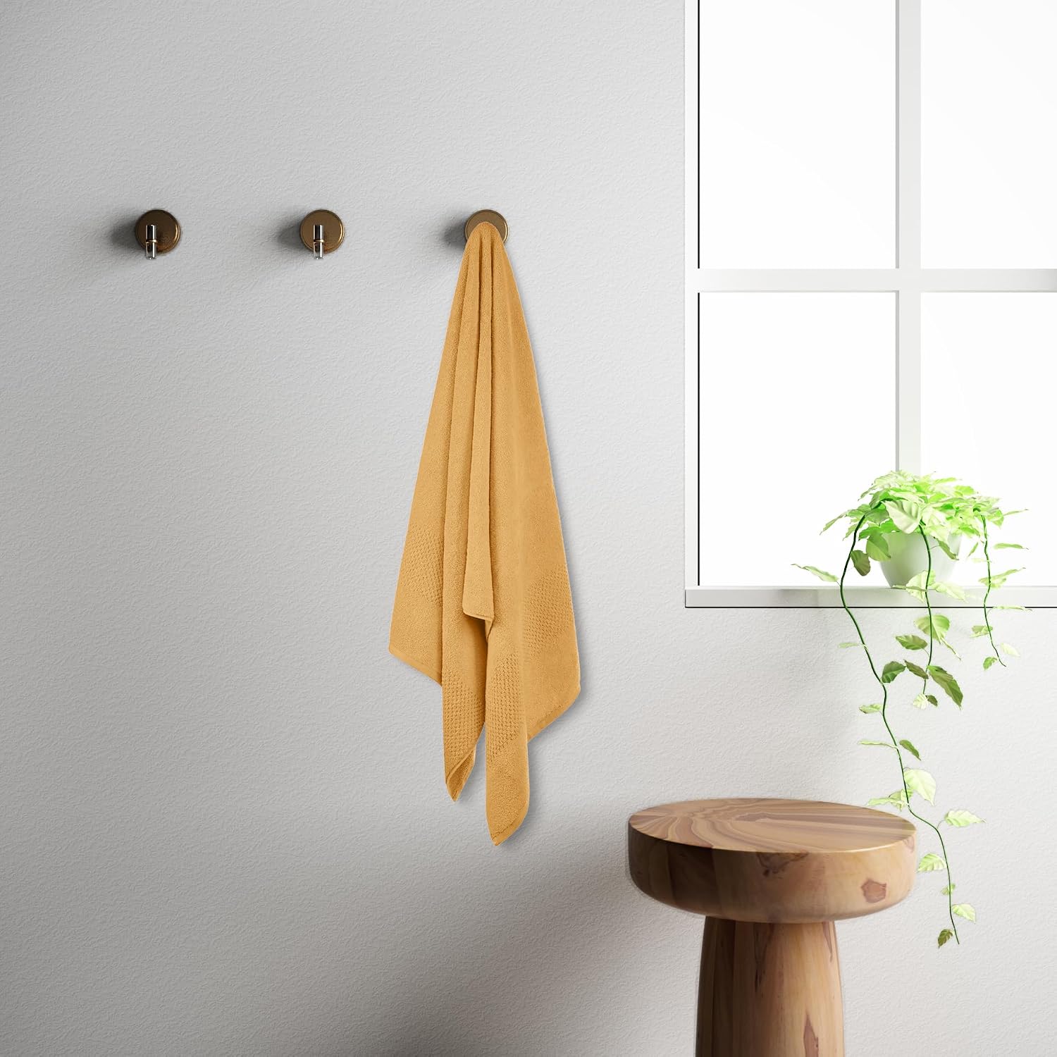 Spaces 100% Cotton Bath Towel 500 Gsm | Quick Dry Nano Spun Special Texture Bath Towels (Gold)