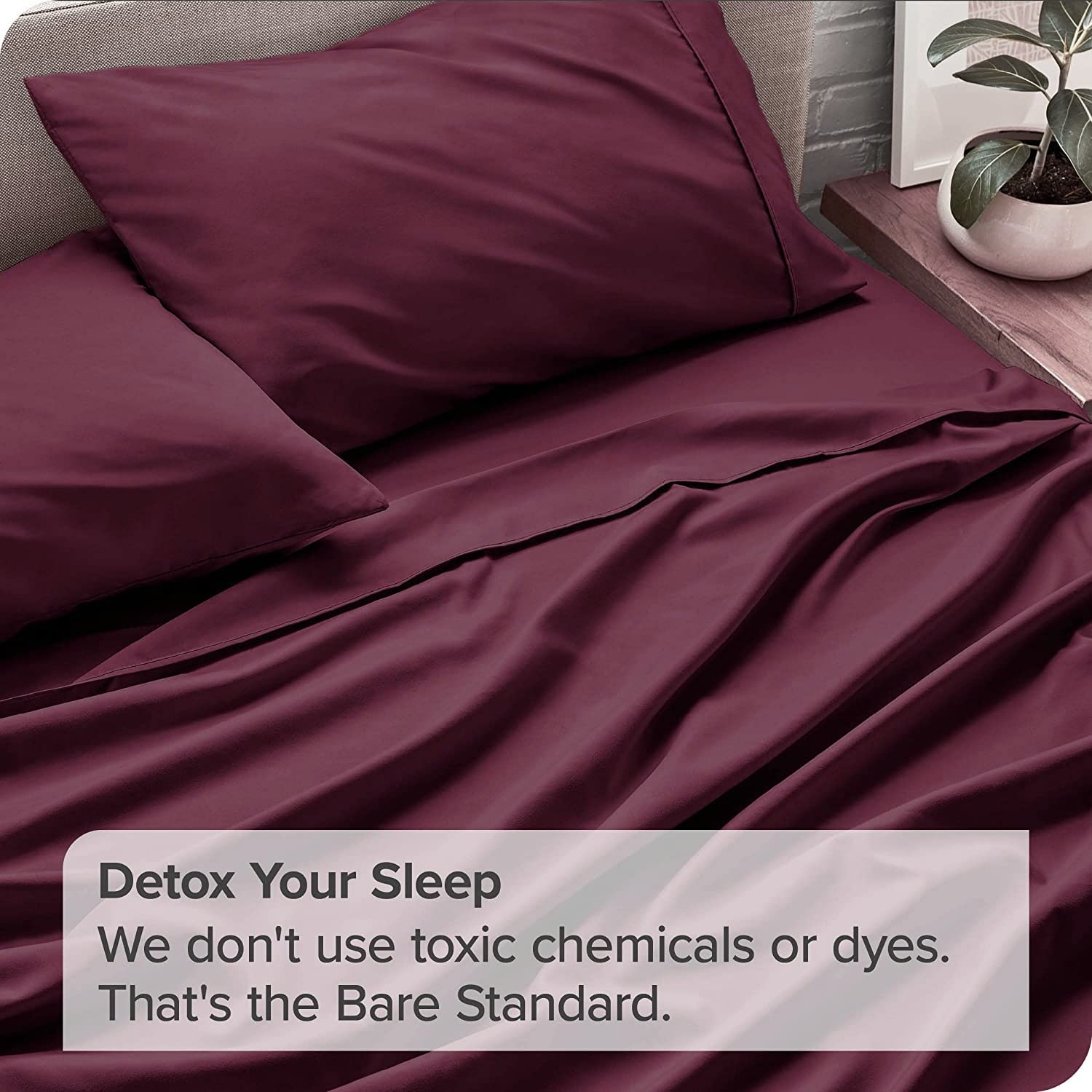 Single Size Bedsheet With 2 Matching Pillow Cover - 60 X 90 Inches, Wine | Natural Breathable & Wrinkle Free | 400 Thread Count
