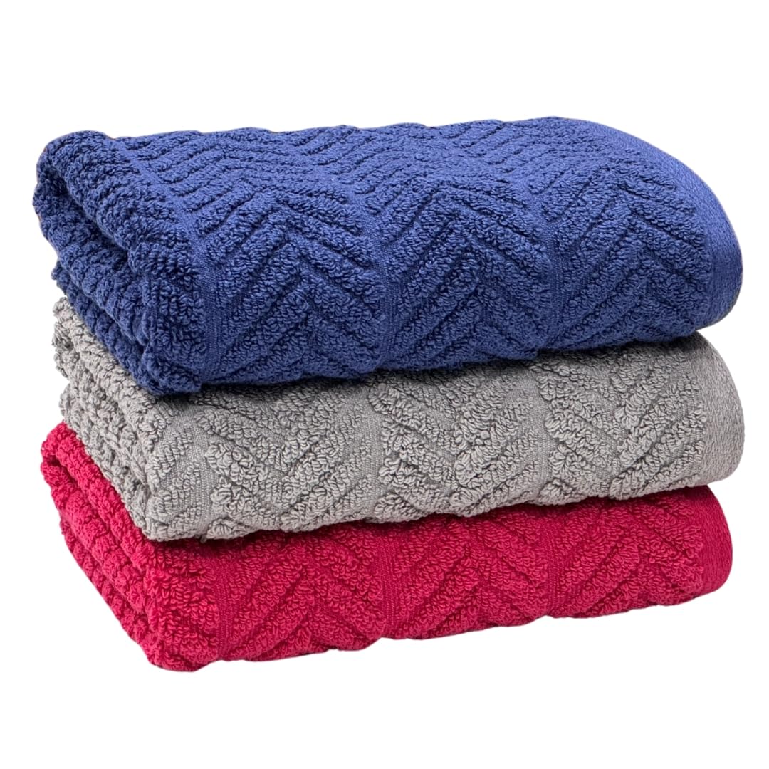 Stamio Cotton Hand Towels 600 Gsm | Home & Kitchen Use, Gym, Wash Basin, Sports | Soft, Absorbent, Quick Dry, Full Large Size (Set Of 3)- Navy Blue, Maroon Red & Grey