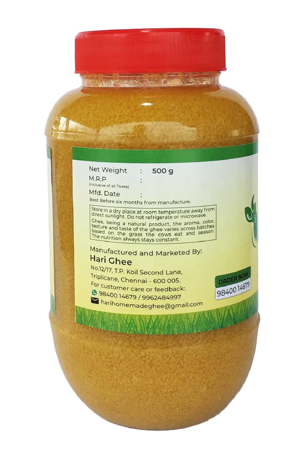 100% Natural Desi Cow Ghee By Hari Home Made Ghee | Delicious Healthy & Nutritious Danedar Cow Ghee Good For Boost Memory | (500ml) 16.9 Ounce | Jar Pack