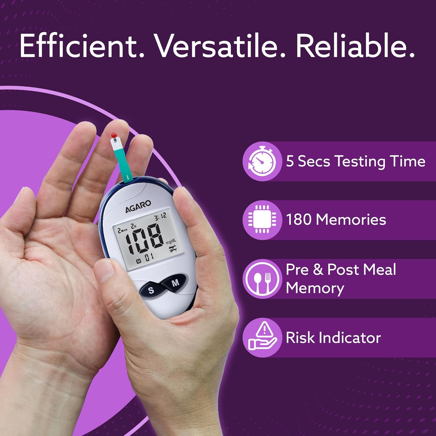 Agaro Glucometer, Blood Glucose Monitoring System with 50pcs Strips & Lancets, Glucometer Machine, Instant Blood Sugar Test at Home, Fast Blood Sugar Testing Device, Simple & Accurate, GLM-76.