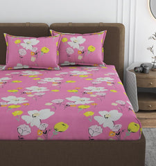 Queen Size Double Bedsheets With 2 Pillow Cover - Size 72 X 72 X 10 Inches, Pink | All Around Elastic Fitted - Lightweight, Soft & Comfortable