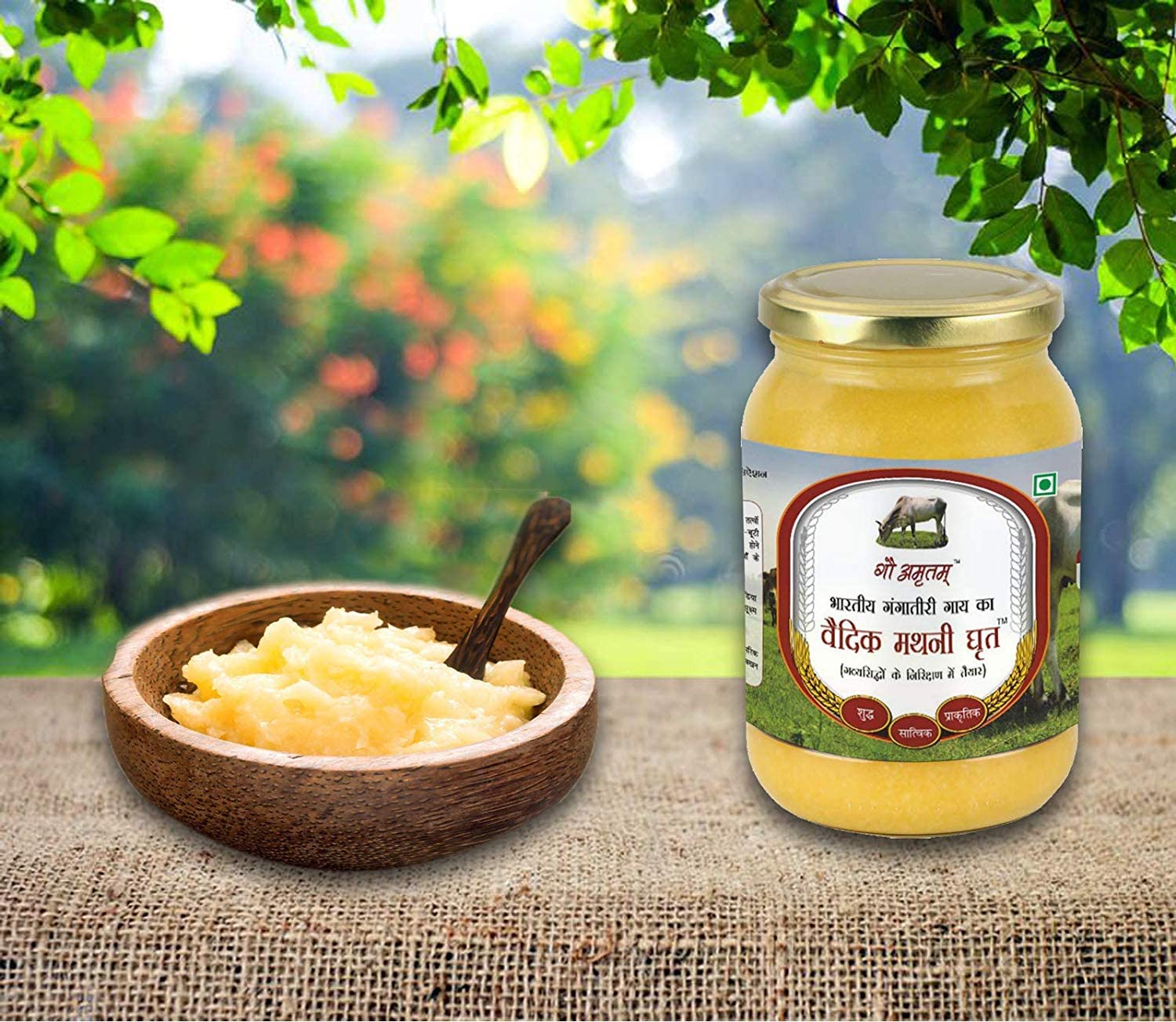 100% Natural Vedic Mathni Ghrit Desi Ghee By Gau Amritam | Pure Healthy Traditional Curd Churned Desi Cow Ghee For Dishes | 2 Litre (500ml * 4) 67.6 Ounce | Jar Pack
