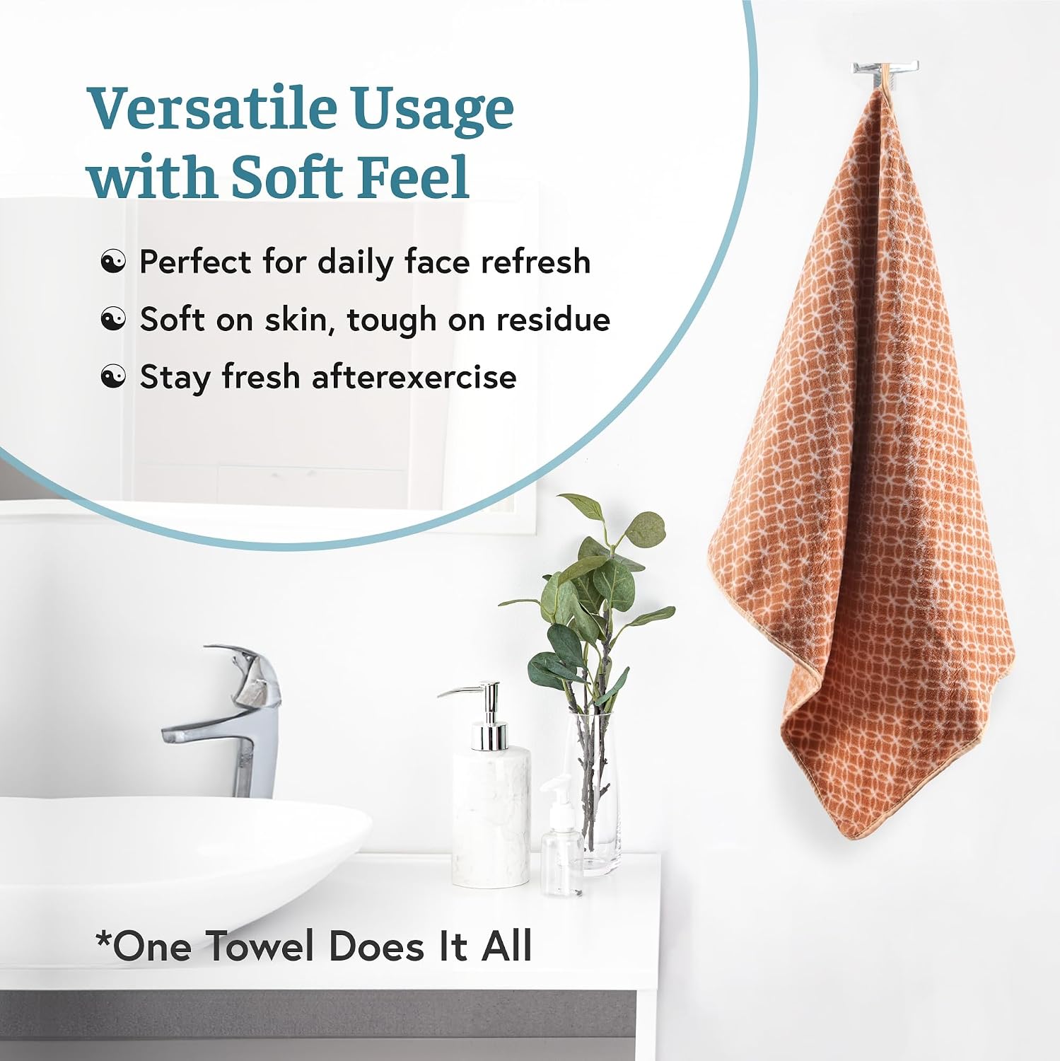 Heart Home Microfiber Soft Face Towels 1300 Gsm | Quick Dry & Absorbent Hanging Hand Towels Circle - Golden (Pack Of 6)