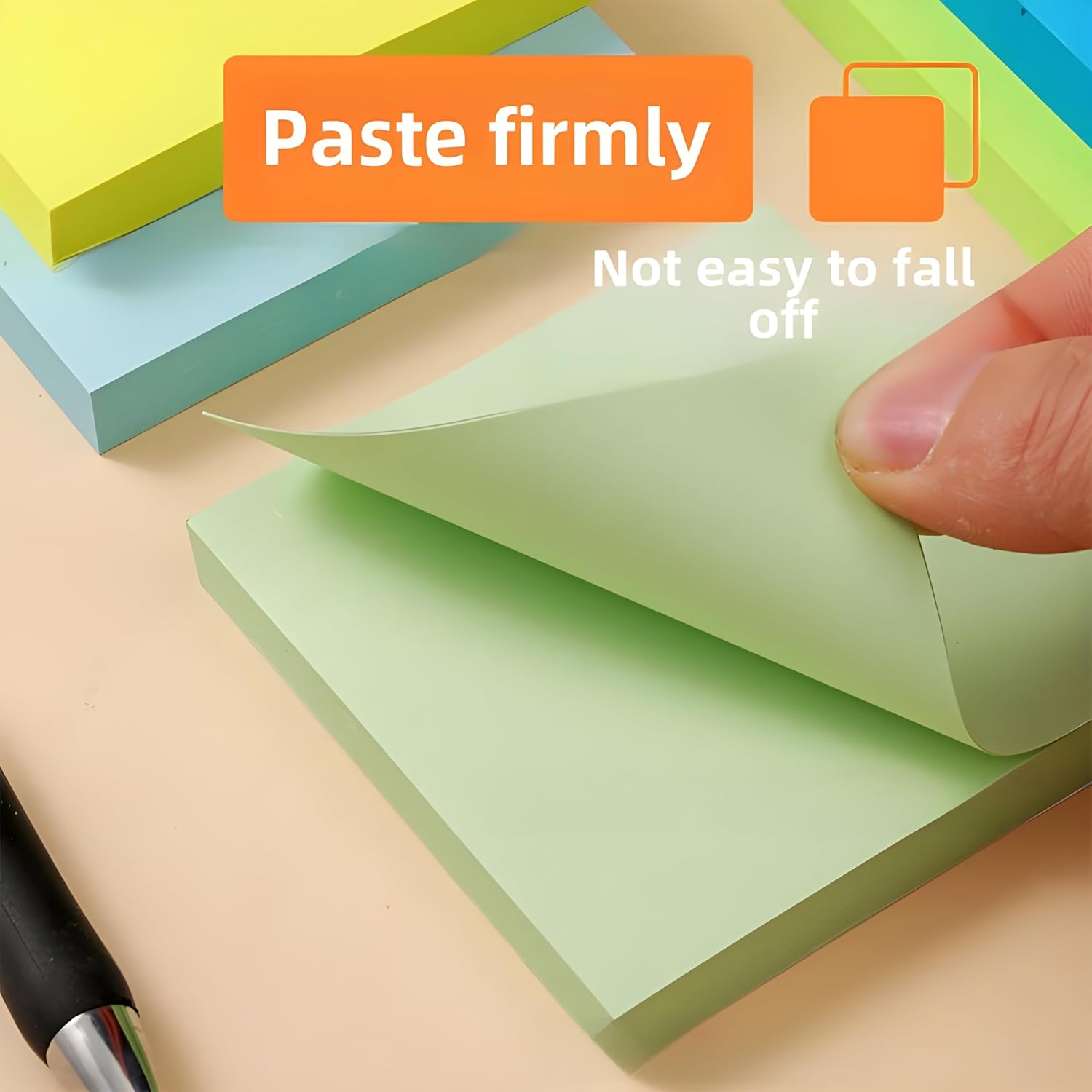 250 Sheets Waterproof Marker Written Full Self-Adhesive Sticky Notes Pad Colorful, 5 Color Pack