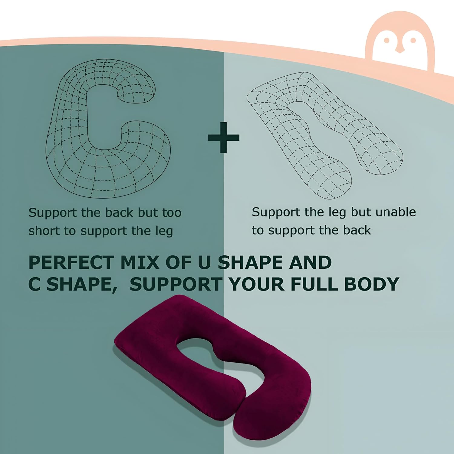 Pregnancy Pillow, Maternity Body Pillow For Sleeping, G Shaped Pillow, Wine - 55 Inch | Full Body Pillow, Pregnancy Pillow For Pregnant Women, Lightweight, Adjustable, Removable Cover