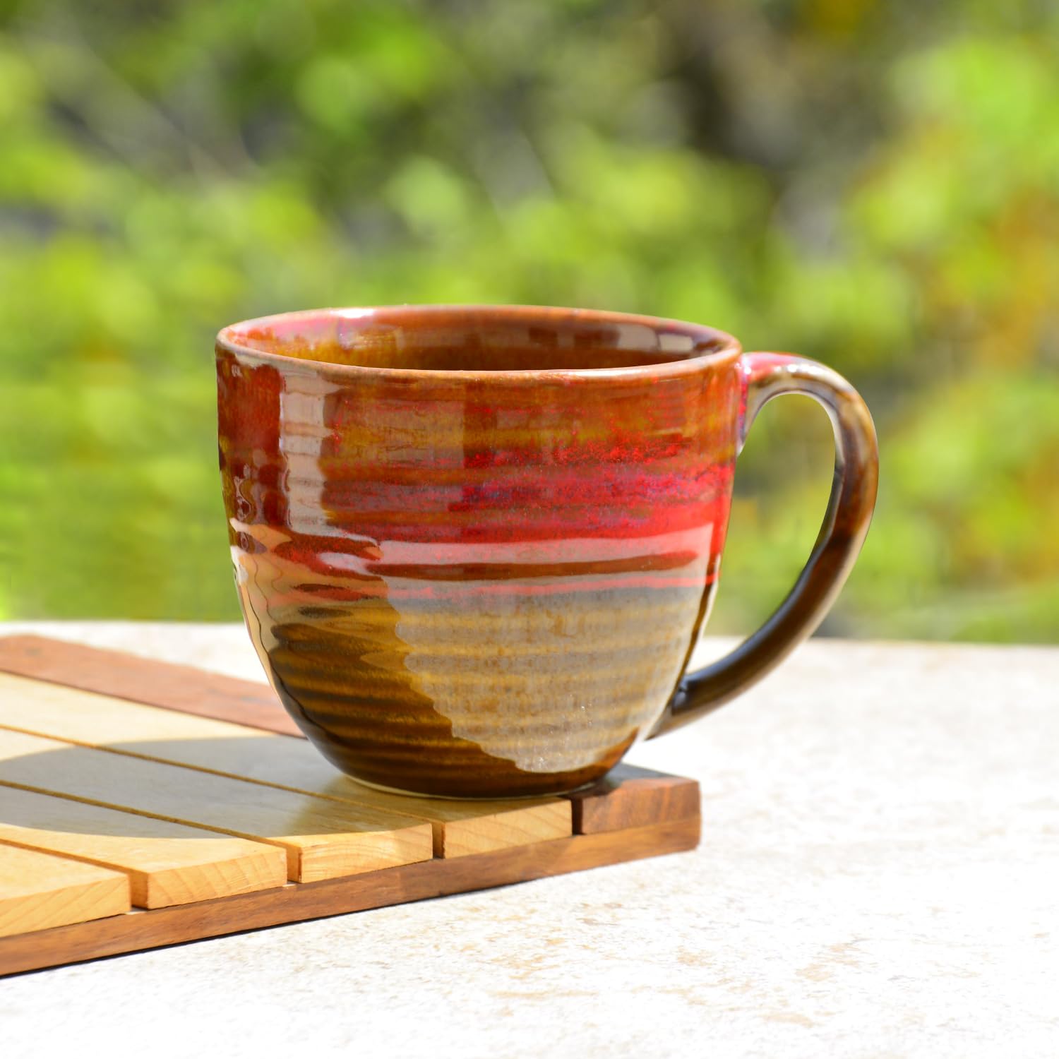 Studio Pottery Ceramic Soup Cups With Handle Set Of 4 - 350ml Each, Ombre Red | Maggi Bowls - Cereal Bowls