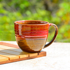 Studio Pottery Ceramic Soup Cups With Handle Set Of 4 - 350ml Each, Ombre Red | Maggi Bowls - Cereal Bowls