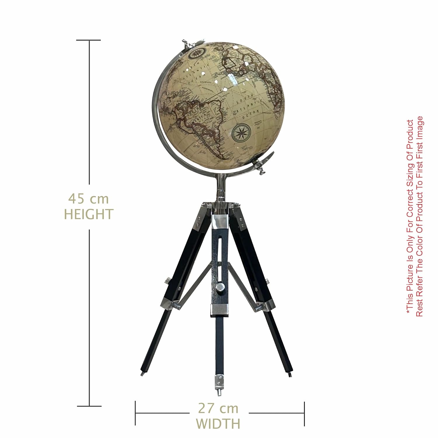 Educational & Antique Blue Wooden Tripod For Home Decor World Globe Up To Date Map, Office Decor, Gift Item, Showpiece - 8 Inch, Chrome Plating, Pack Of 1