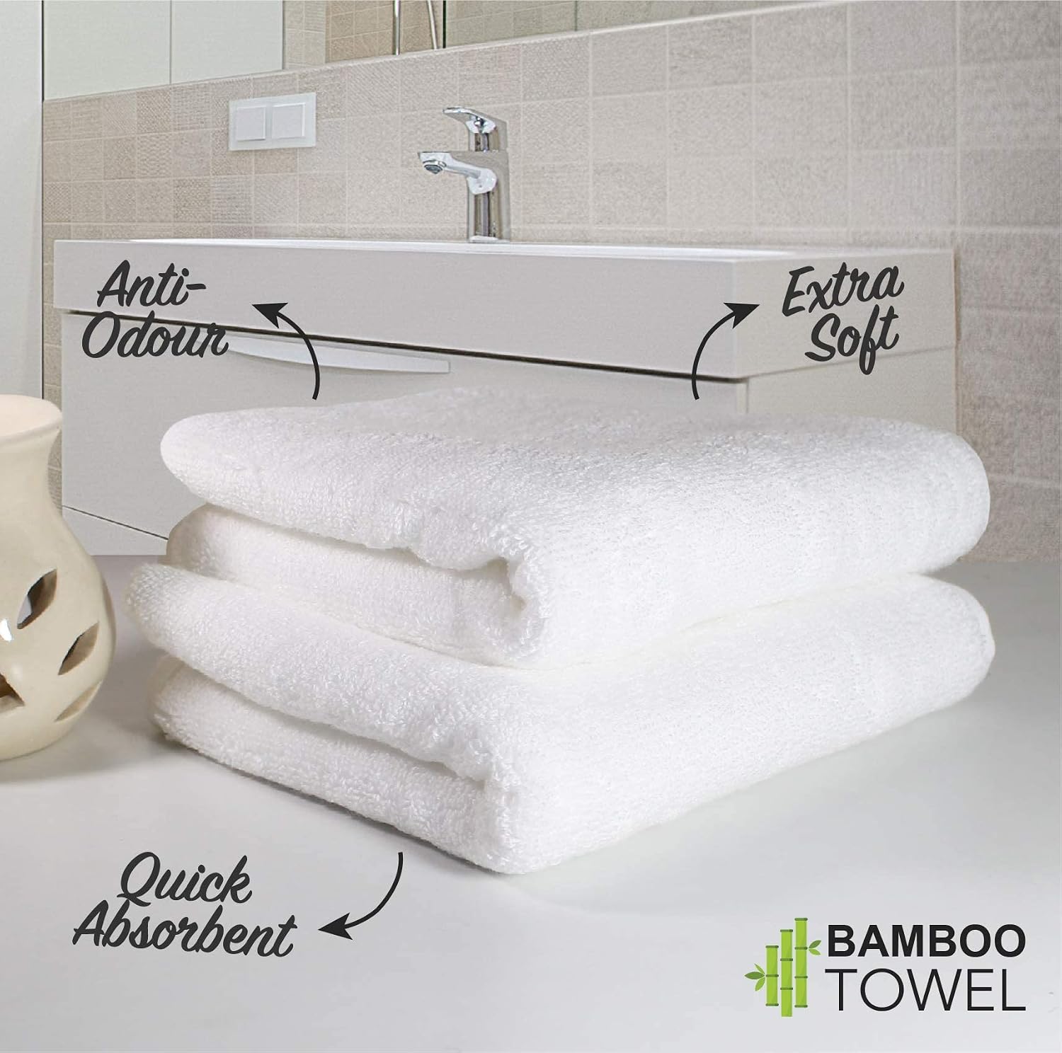 Heelium Bamboo Towel Set Bath, Hand & Face Towel 900 Gsm | Super Soft & Antibacterial Towel (White) - 3 Piece