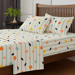 Microfiber Bedsheet For King Bed Include Pillow Covers - 108x108 Inches, White | Flowers Design Cooling & Breathable Ultra-Comfortable Bedding Set