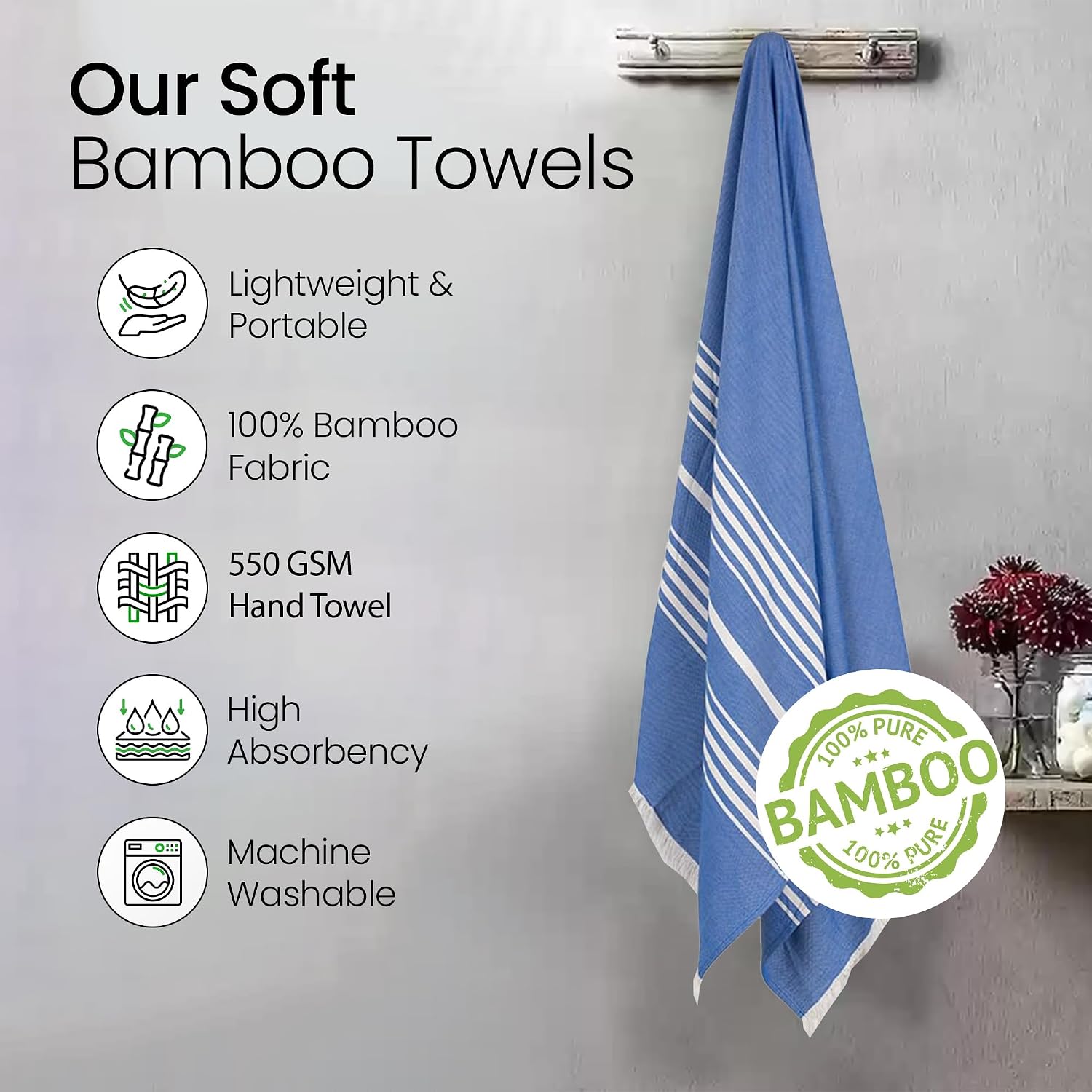 Mush Bamboo Turkish Towel 280 Gsm | 100% Bamboo Ultra Soft, Absorbent & Quick Dry Bath Towel Beach, Pool, Travel, Spa & Yoga (Aqua + D. Green & Navy)