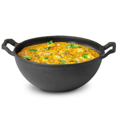 Pre-Seasoned Black Cast Iron Kadai With Curved Handle - Medium, 25cm, 9.8 Inch, 3.2 Liters, 3.3 Kg | Induction Friendly, Naturally Nonstick Kadhai, 100% Pure & Toxin-Free, No Chemical Coating