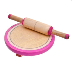 Pink Wooden Chakla With Belan - Roti Maker Or Rolling Board With Wooden Rolling Pin, 9 Inch