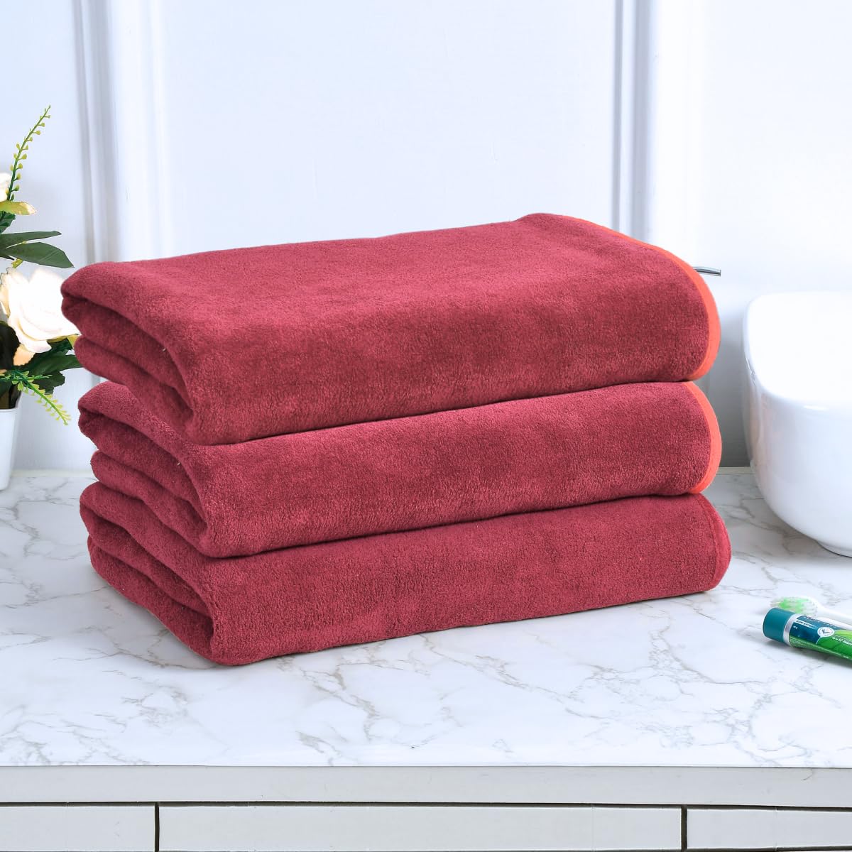Black Gold The Finer Touch Microfiber Bath Towels 1500 Gsm | Super Absorbent, Lightweight, Ultra-Soft, Fade Resistant (Dark Pink) - Pack Of 3