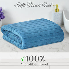 Urbanleaf Microfiber Large Bath Towel 300 Gsm | Quick Dry Super Absorbent Bath Towel For Men & Women (Blue Stripe)