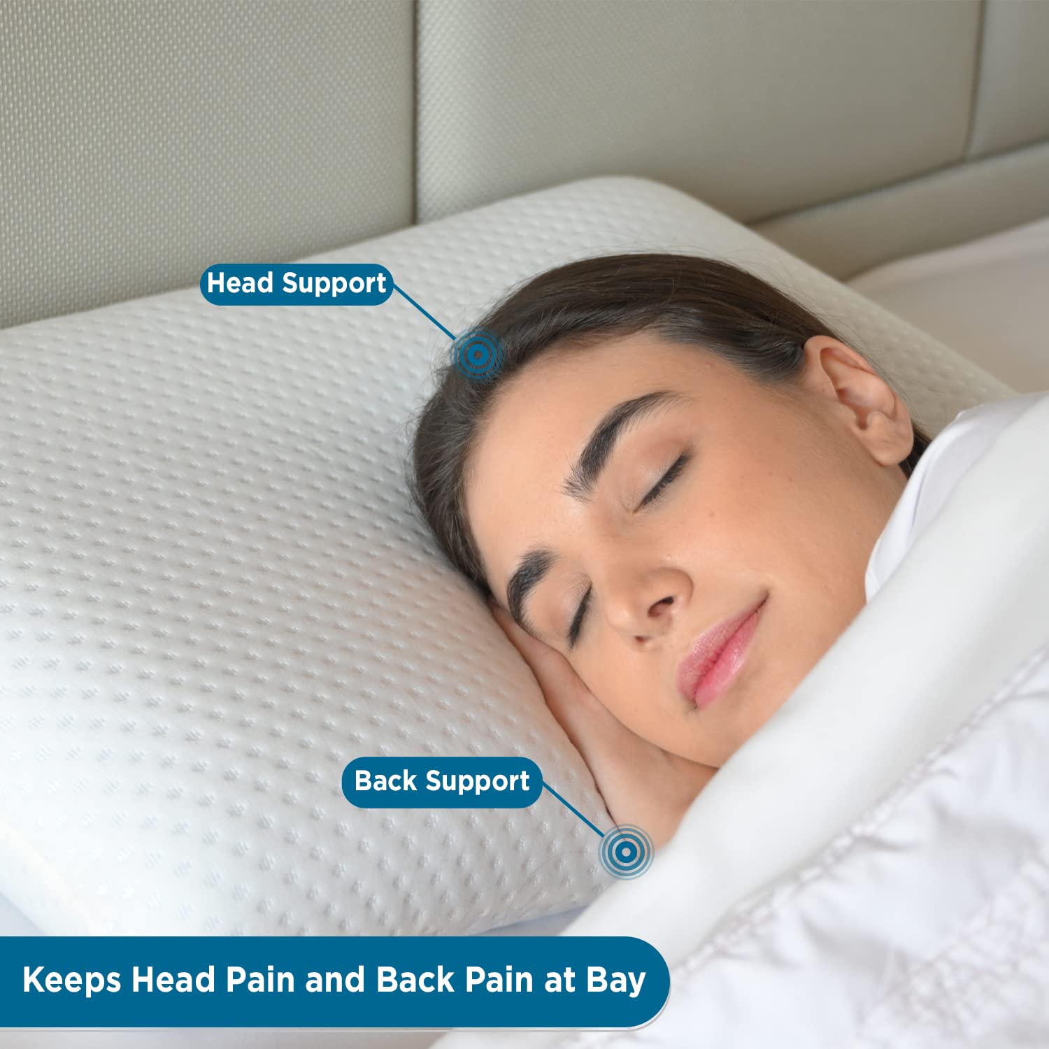 Cervical Memory Foam Pillow, For Neck Pain Relief, White, Standard Size - 23 L X 14.5 W X 4 H Inch | Neck & Head Support, Orthopedic Pillow, Washable Cover | Contour Pillow - Pack Of 2