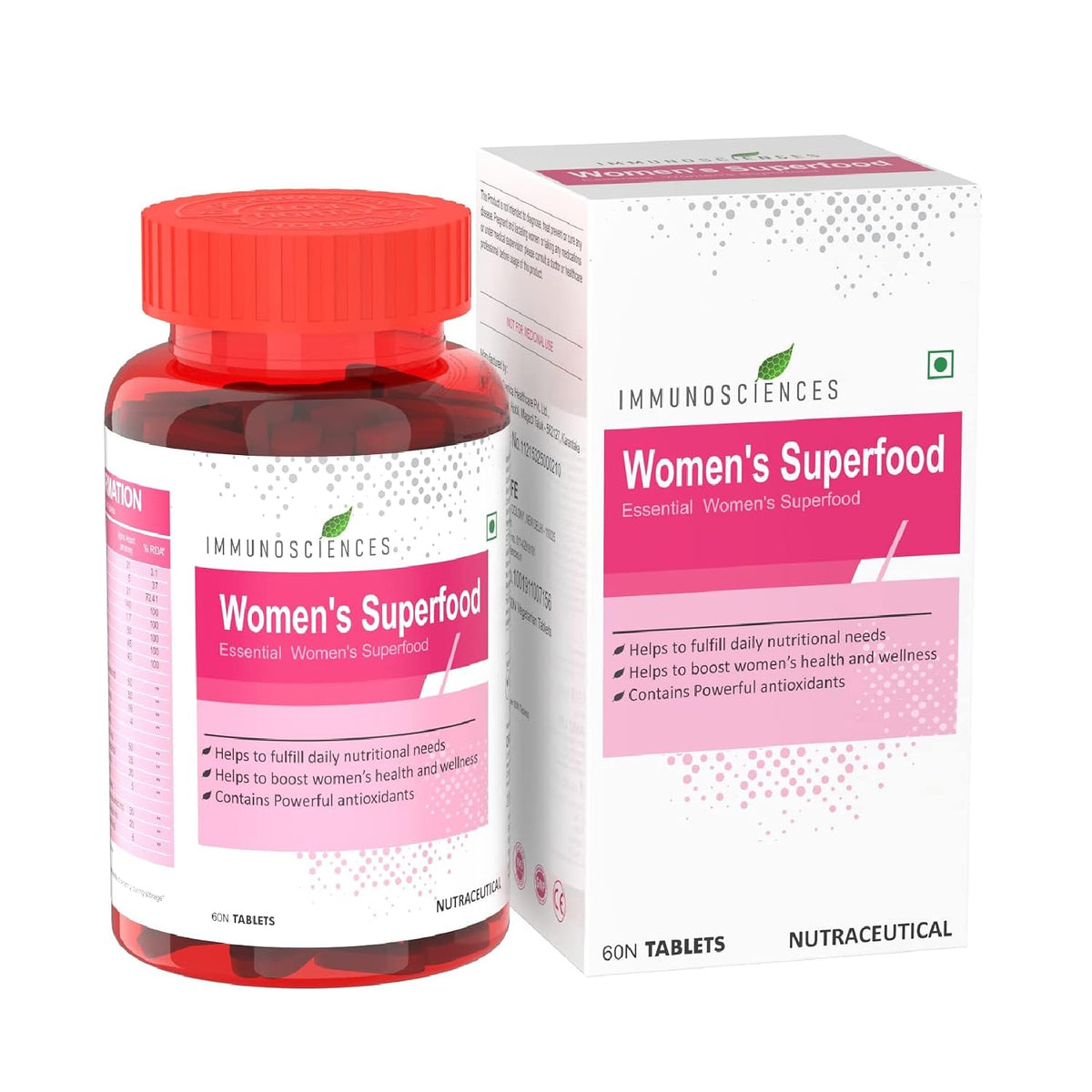 Immunosciences Premium Women’s Superfood Multivitamin For Women With Antioxidants, Zinc, Iron, Calcium, Copper, Vitamin A, B, C, D, E, K, Biotin | 60 Veg Tablets , 100gm 0.2lbs