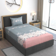 Cotton Bedsheets All Around Elastic Fitted Premium Super Soft Fitted Single Bedsheet With 1 Pillow Cover Fits | 78 X 48 Inches, Grey & Yellow