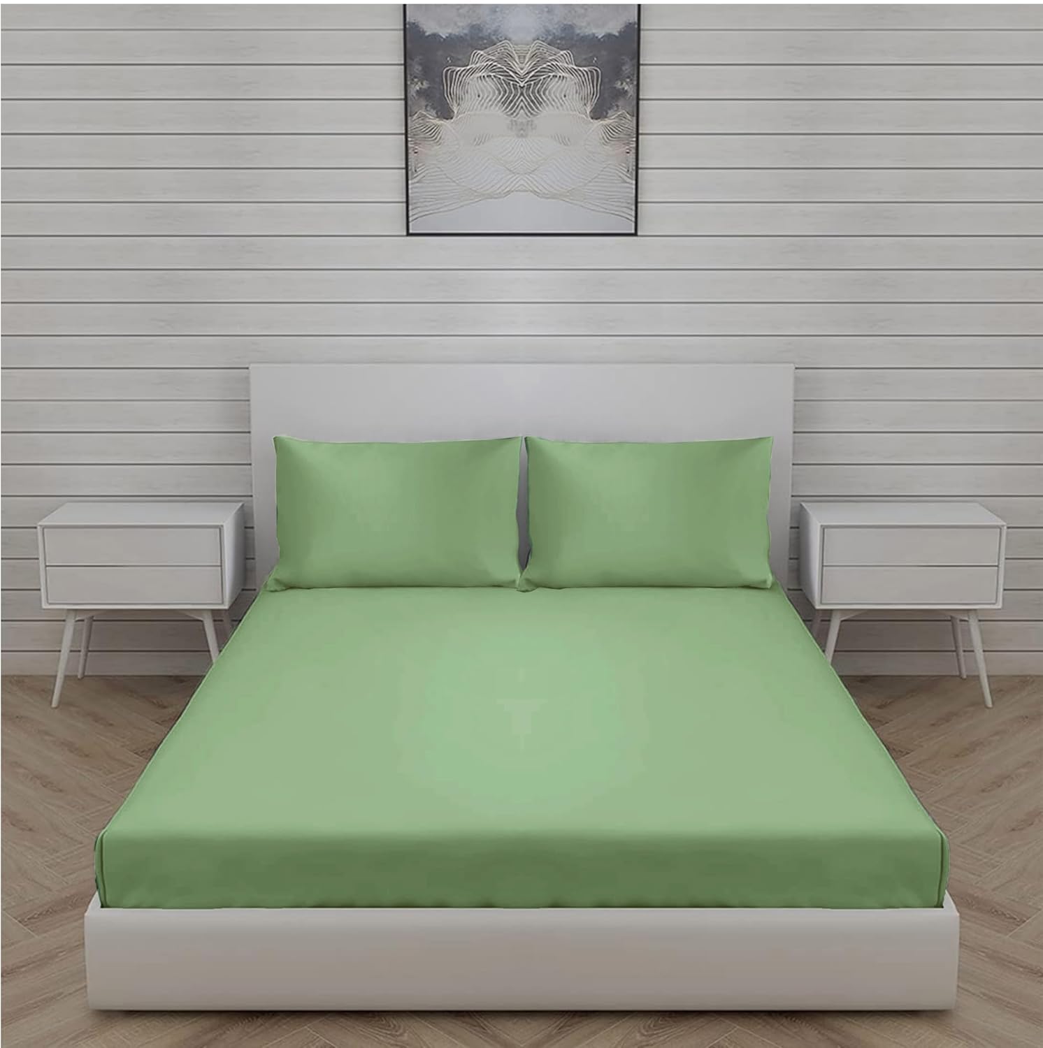 Breathable Queen Size Flat Bedsheets Set With 2 Pillow Covers | 86 X 104 Inches, Moss Green - Pure 100% Cotton | Soft Skin Safe All Season Soft Fabric