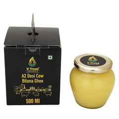 Premium A2 Pure Desi Cow Bilona Ghee By V - Truss Organics | Traditional Vedic Bilona Method Healthy Desi Cow Ghee Perfect For Calcium | (500ml) 16.9 Ounce | Jar Pack