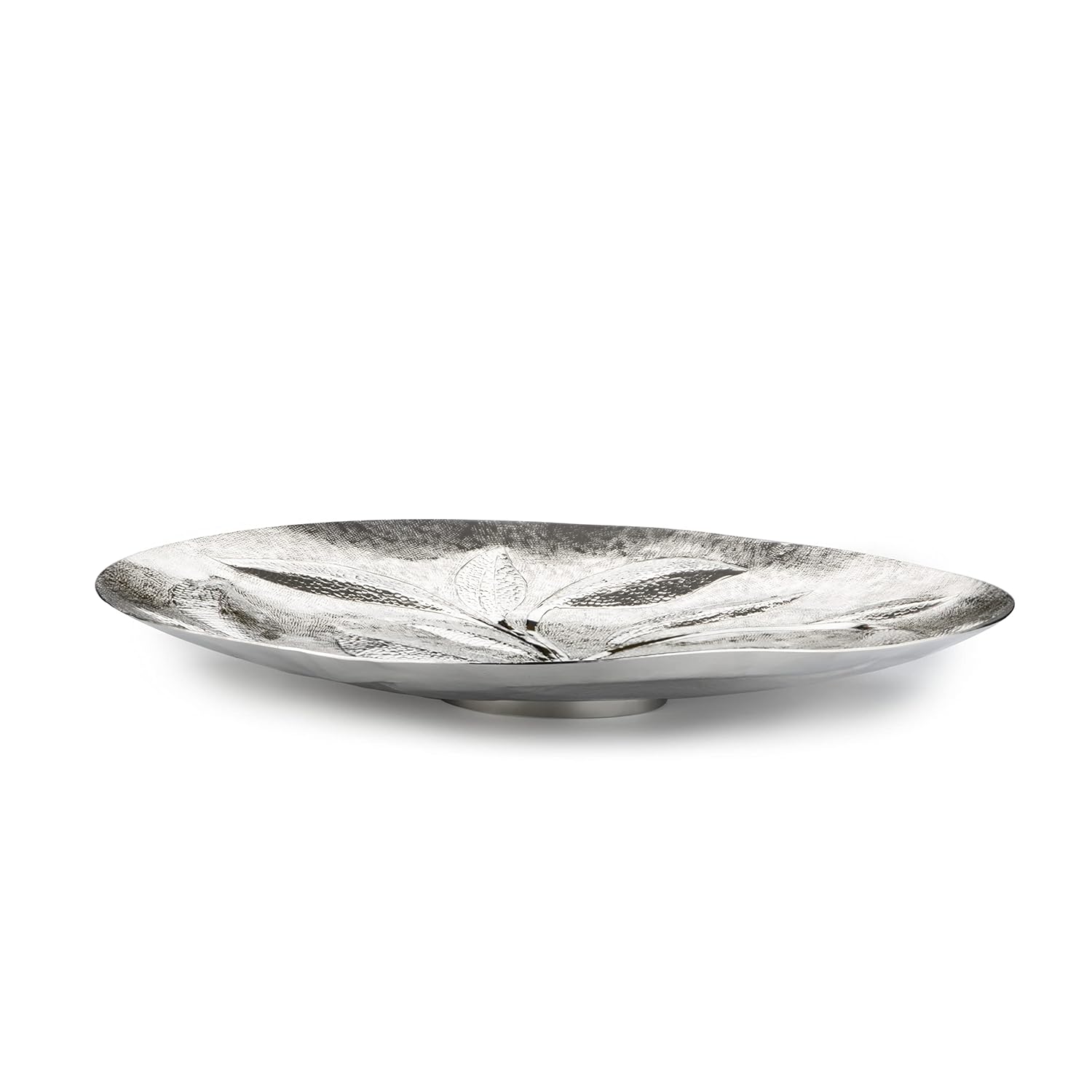 Round Silver Stainless Steel Cheese Serving Platter - Hammered Serving Tray | Home & Table Decor - Leaf Decorative Platter