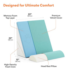 Adjustable Wedge Pillow, Memory Foam Pillow For Head, Back Support, Aqua Green - 22 X 22 X 12 Inch | Wedge Cushion, Acid Reflux, Snoring, Gerd, Leg Elevation, Pregnancy, Washable