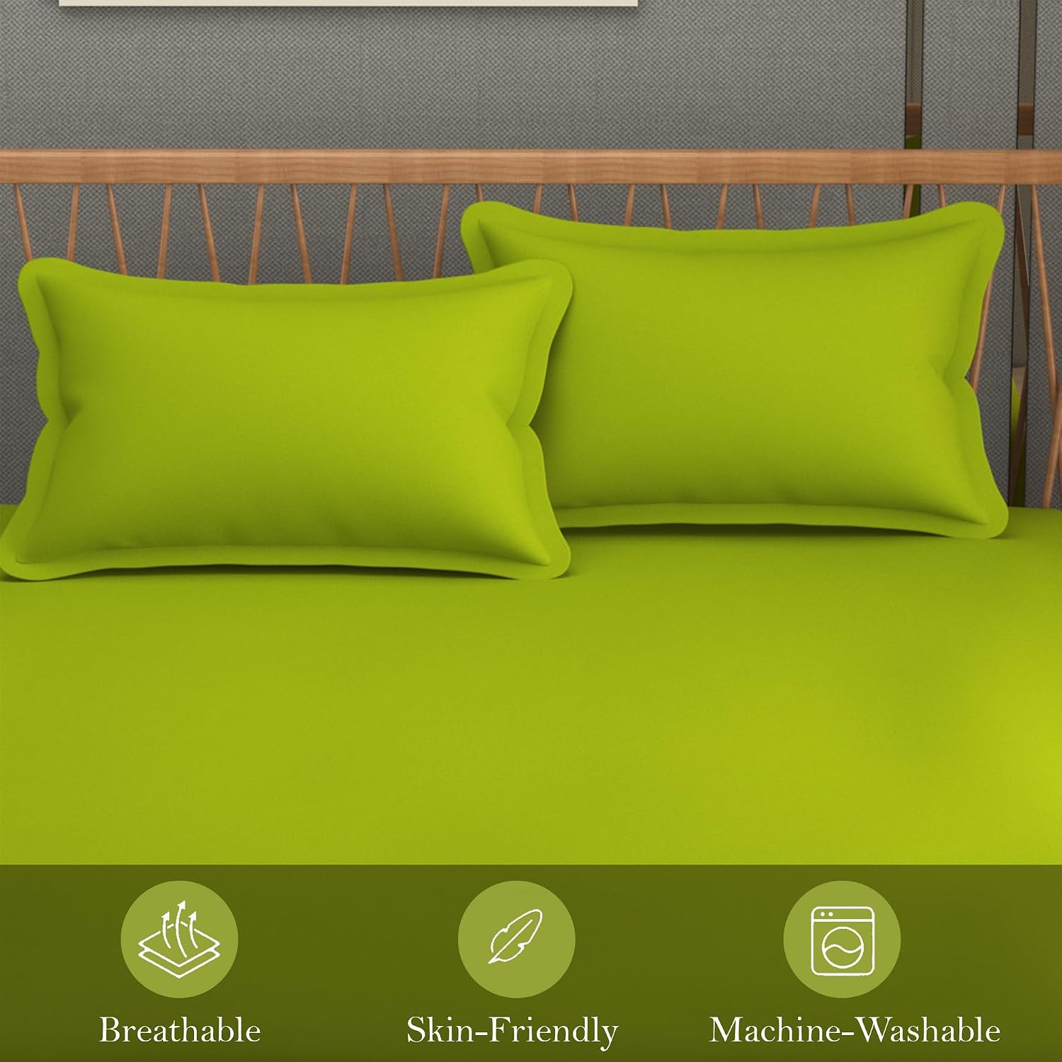 Queen Size Solid Plain Bedsheet Set Includes 2 Pillow Covers - 90 X 95 Inches, Parrot Green | Exceptional Softness & Breathability | Premium Microfiber Material