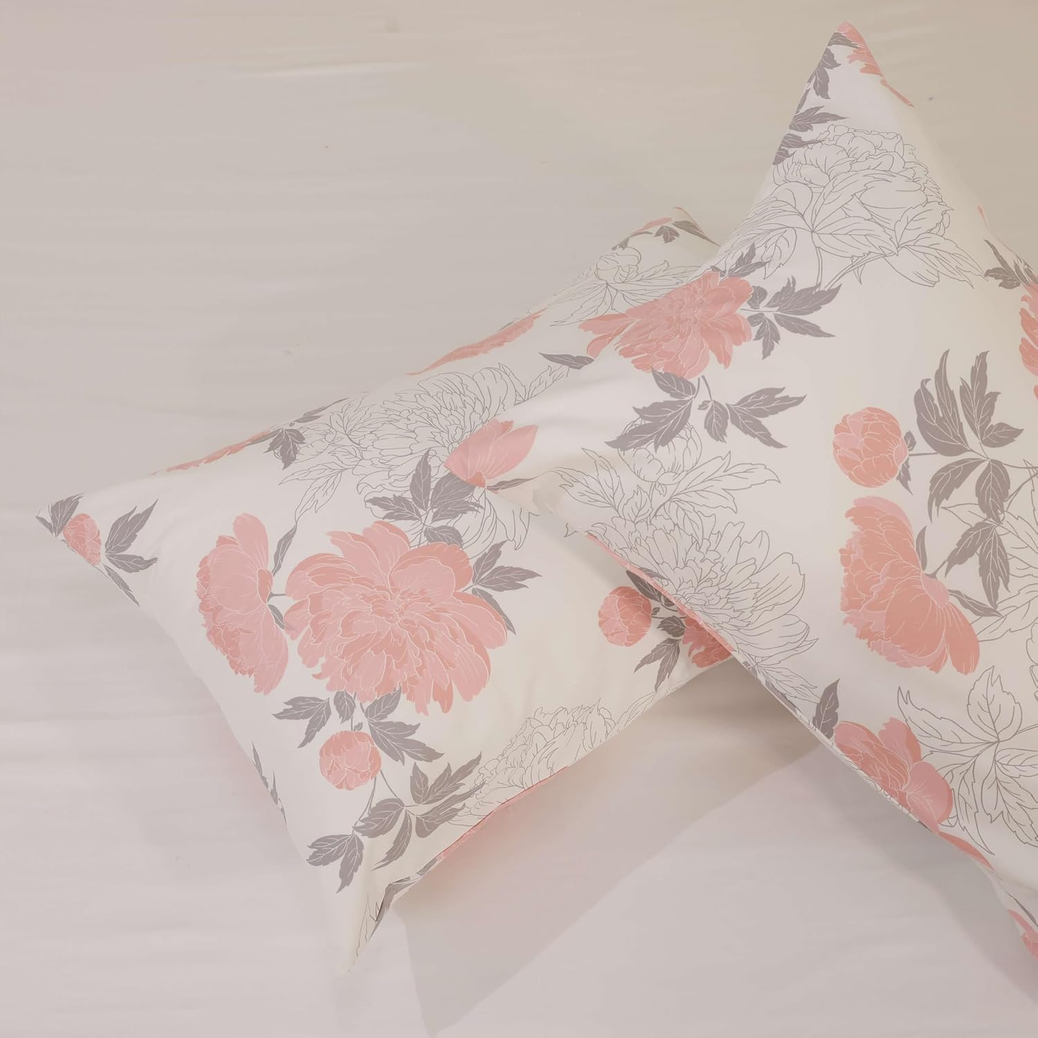Microfiber Bedsheet For Single Bed With 2 Pillow Covers Breathable - Size 68 X 90 Inch, White & Blush Petals | 186 Thread Count - Floral Design Single Bed Sheet