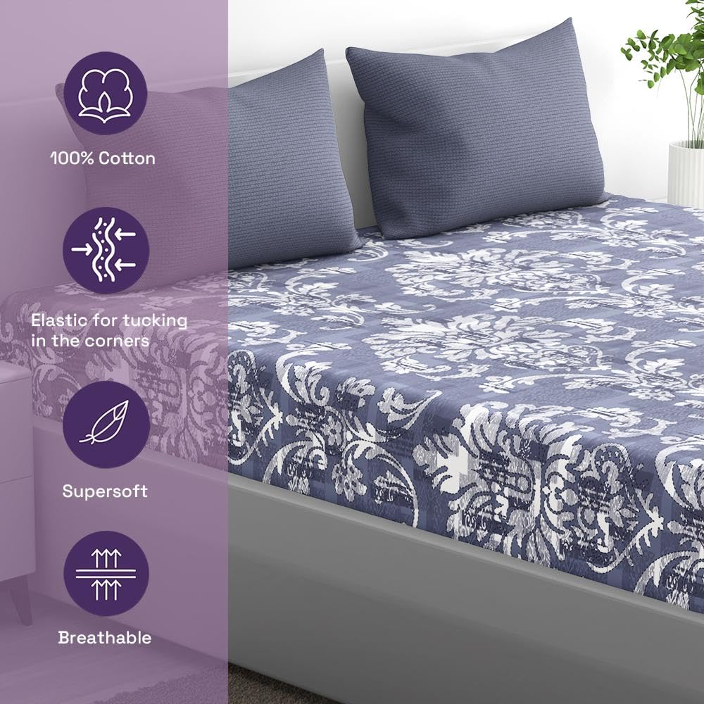 Cotton Elastic Fitted Single Bedsheet With 1 Pillow Cover | 72 X 30 Inches, Dark Grey - Breathable & Durable, Soft & Perfect For All Seasons
