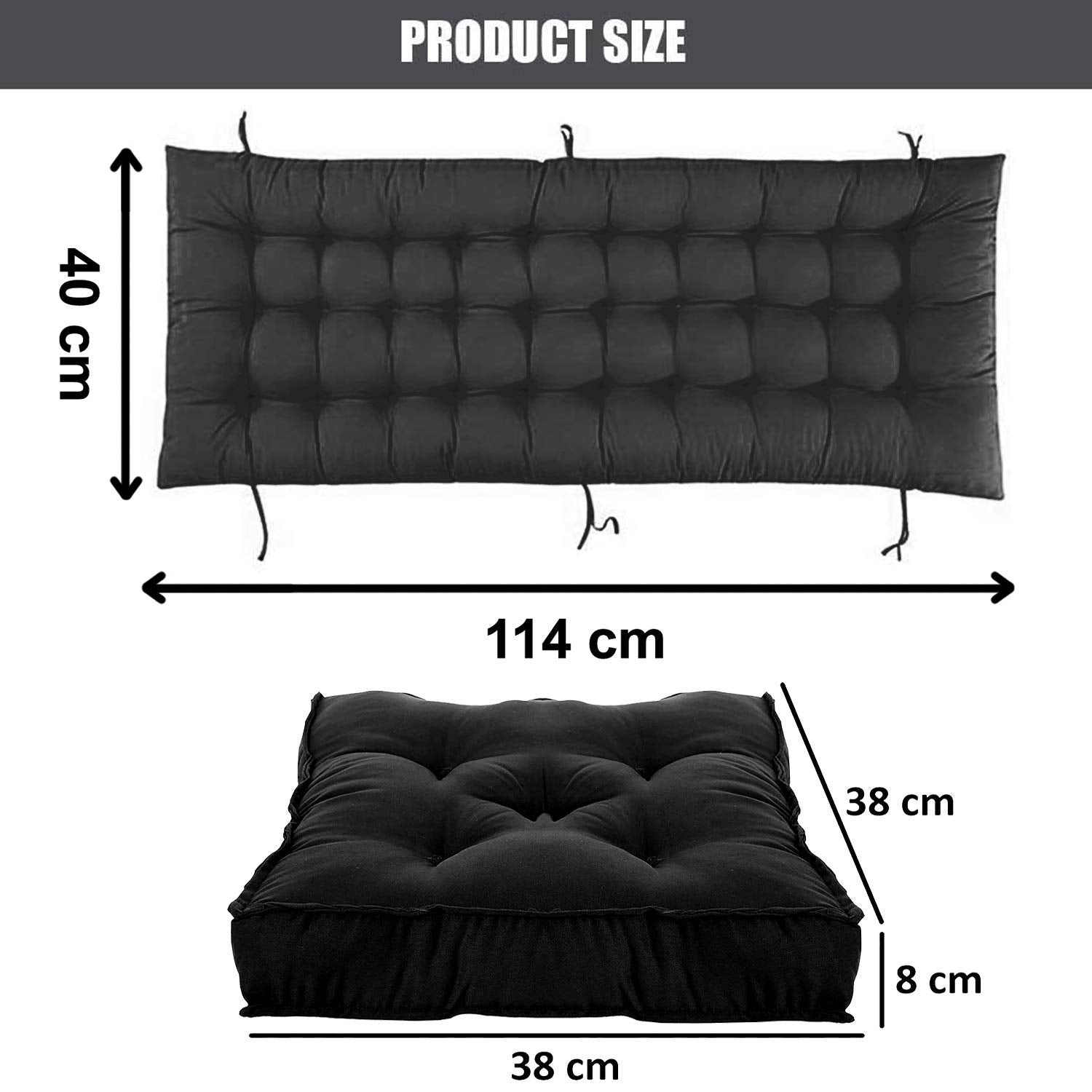 Microfiber Soft Cushion, Long & Square Chair Pad Cushion, Black - 46 X 16 Inches | For Indoor & Outdoor Home Office Décor | Rocking Chairs Pad, Washable, Model No - Kubmart11923, Set Of 2