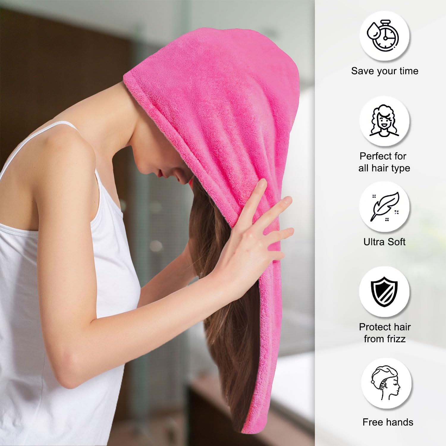 Sassoon Venir Microfiber Hair Wrap Towel 450 Gsm | For Women With Smooth Texture Super Absorbent Quick Dry Hair Turban (Coral Pink)