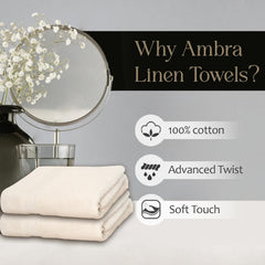 Ambra Linens Highly Absorbent Towels Set, 500 Gsm | 100% Cotton Soft And Plush All Seasons Use, Large Everyday Use, Durable (2 Pieces) | Cream