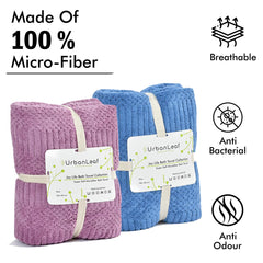Urbanleaf Microfiber Large Bath Towel 606 Gsm | Quick Dry Super Absorbent - Bath Towel For Men & Women | Blue & Purple | 400 Tc | Pack Of 2