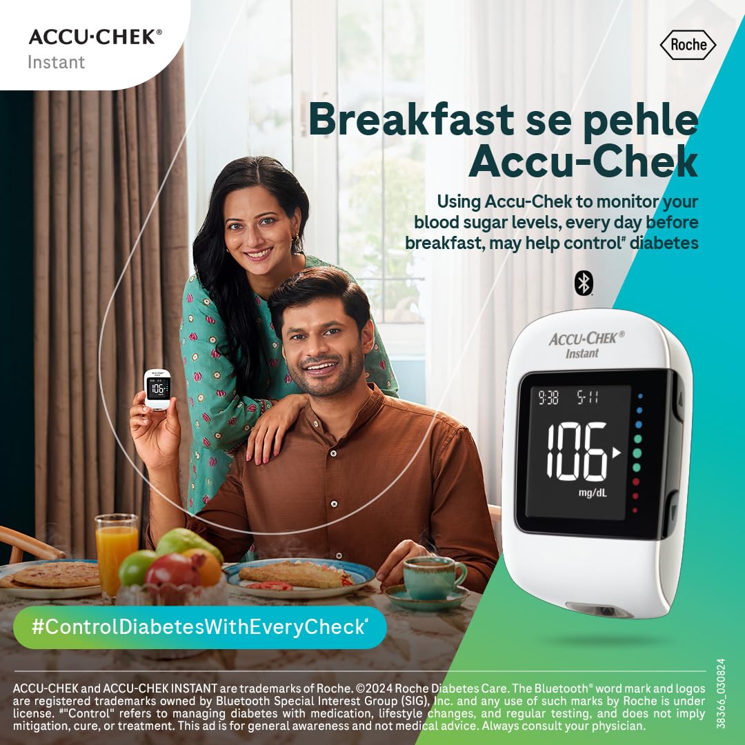 Accu-Chek Instant Blood Glucose Glucometer (with Bluetooth) with Vial of (10 Strips) 10 Lancets and a Lancing Device FREE for Accurate Blood Sugar Testing