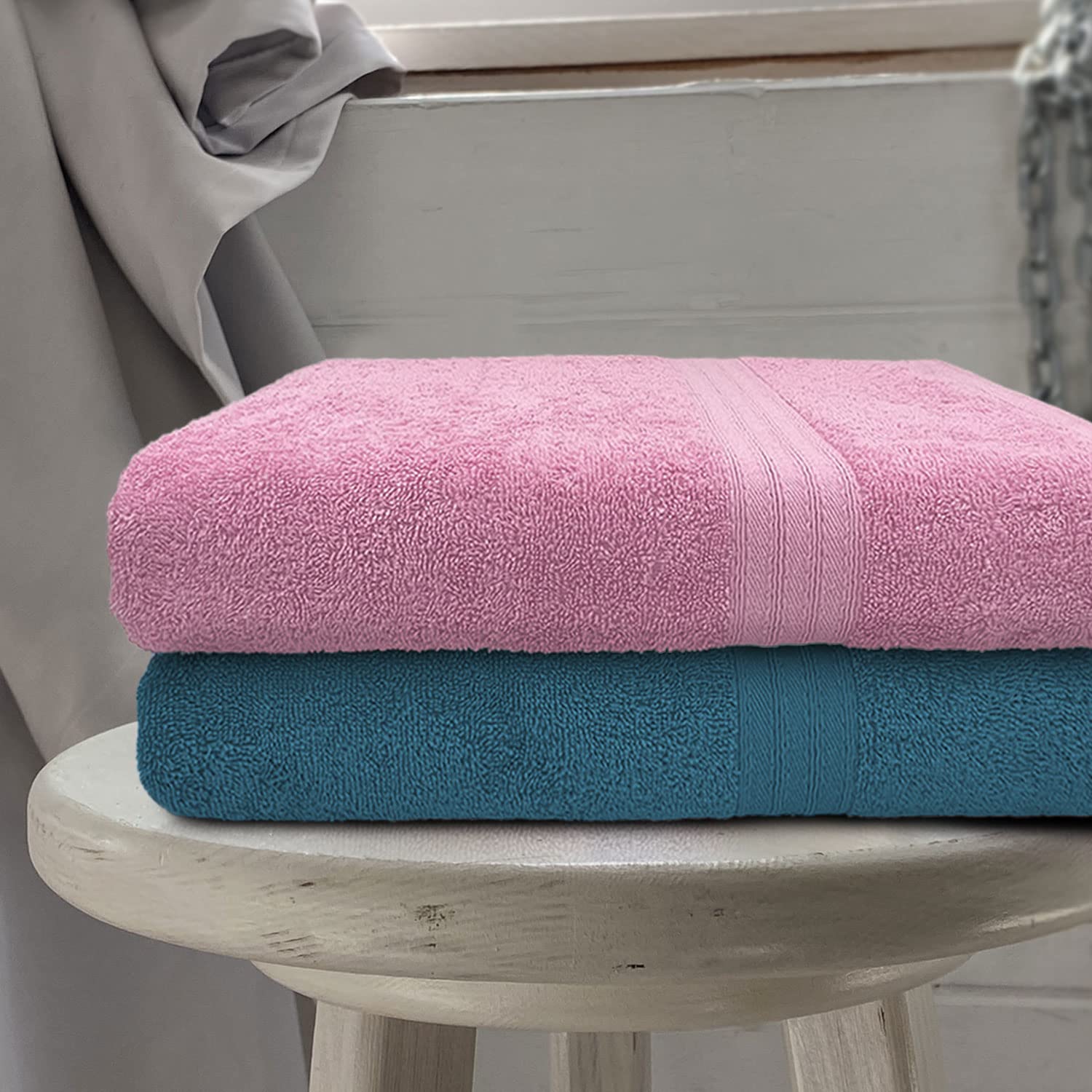 Sassoon Anatolia 100% Cotton Xl Bath Towel 1000 Gsm | Extra Soft, Quick Drying & Super Absorbent Bath Towel (Pink & Teal) - 2 Piece