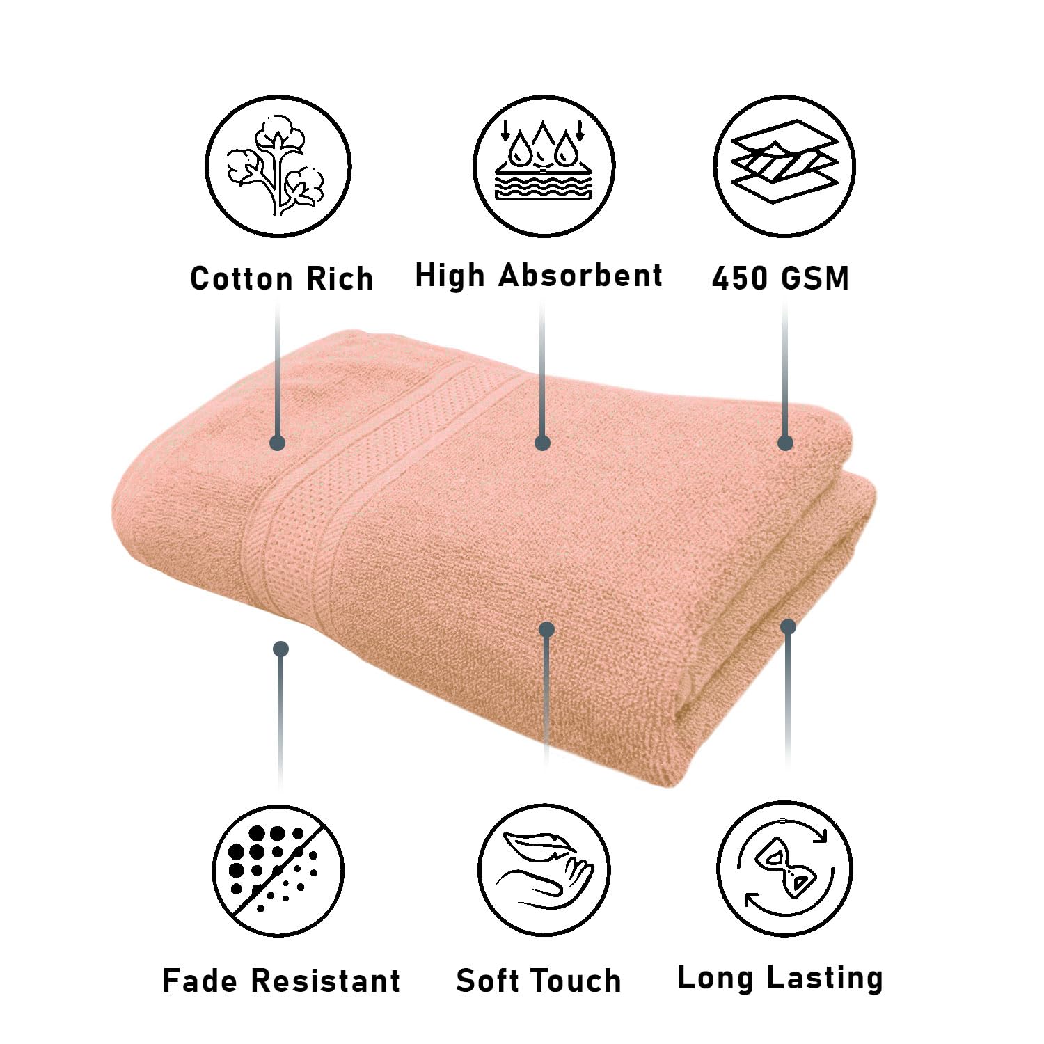 Luxe Home Cotton Bath Towel 450 Gsm | Quick Dry Large Size Bathroom Towels For Men & Women, Home, Kitchen, Gym, Spa (Rust)