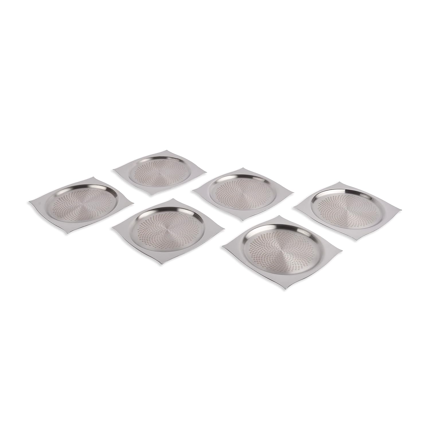 Designer Silver Stainless Steel Dessert Plate Set Of 6 - Aladdin Series | Texture Multipurpose Tray For Dessert - Serve Ware & Tableware