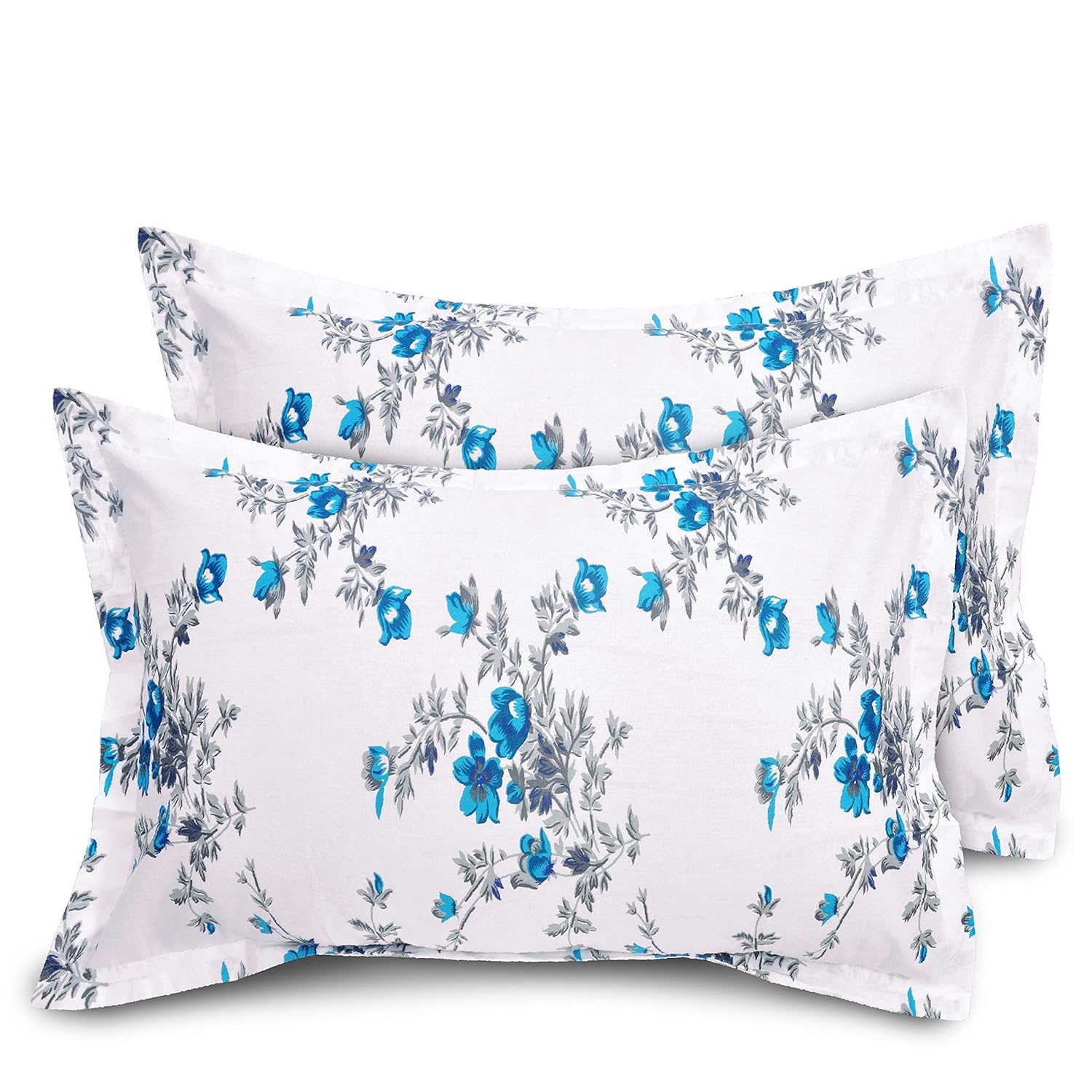 Print Single Size Bedsheet With 2 Pillow Cover - 55 X 88 Inches, White & Blue | Soft & Comfortable Feel To Your Skin | Machine Wash In Cold Water