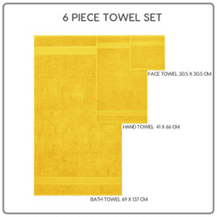 Trident Soft Comfort Air Rich Bath Towels 500 Gsm | 100% Cotton Towel, Super Soft, Highly Absorbent, 6 Pieces (Mustard Yellow)