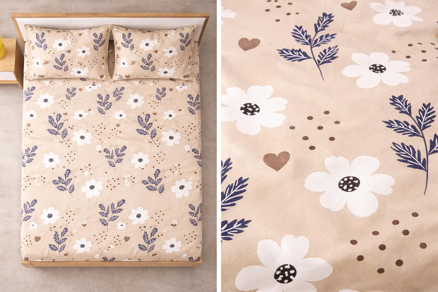 Elastic Fitted Bedsheet Queen Size With 2 Pillow Covers - 60 X 78 Inches, Cream | Lightweight, Soft & Comfortable | Durable & Long Lasting Wrinkle Resistant Fabric