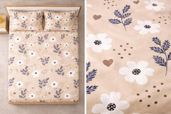 Elastic Fitted Bedsheet Queen Size With 2 Pillow Covers - 60 X 78 Inches, Cream | Lightweight, Soft & Comfortable | Durable & Long Lasting Wrinkle Resistant Fabric