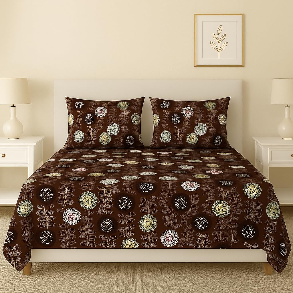 Glace Cotton Flat Double Bedsheets With 2 Pillow Covers | 90 X 90 Inches, Dark Brown | Double Bed Breathable | Wrinkle Free & Summer