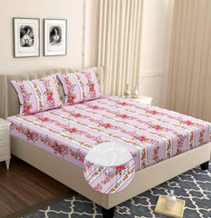 Microfiber All Round Elastic Fitted Bedsheets For King Size Bed With 2 Pillow Covers | 72 x 78 Inches, Pink - Breathable & Long Lasting Bedsheet