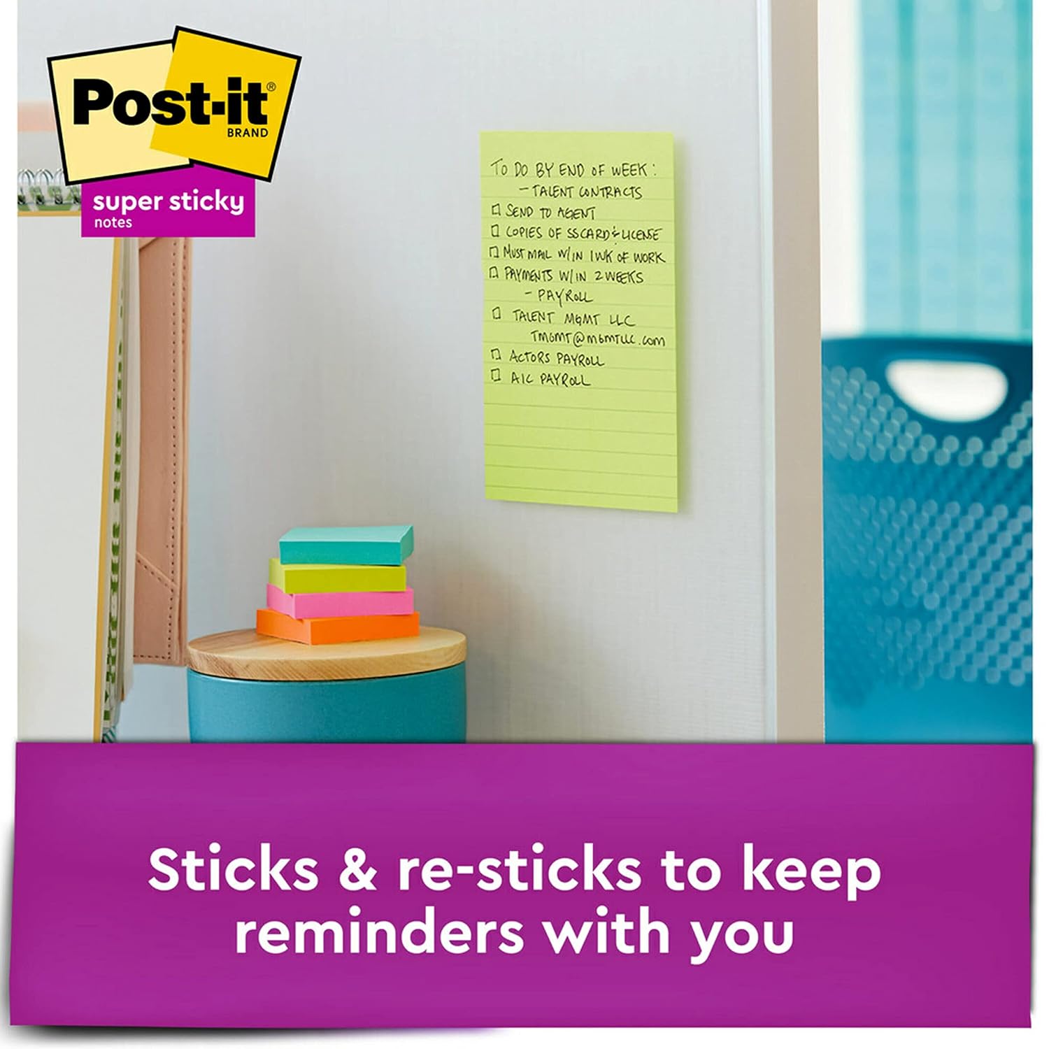 Super Sticky Notes, 4" X 6", Miami Collection, 4 Pads Per Pack, 45 Sheets Per Pad, Lined