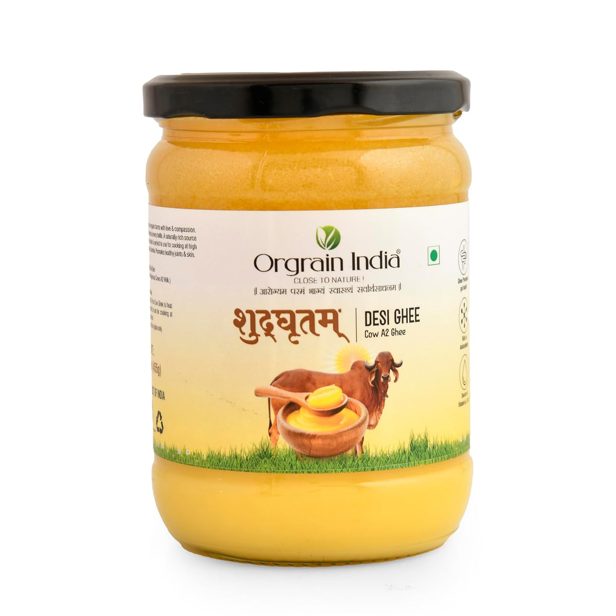 100% Natural Desi Cow Ghee By Orgrain India | Rich In Nutrients & Healthy Desi Cow Ghee For Bones Health | (500ml) 16.9 Ounce | Jar Pack